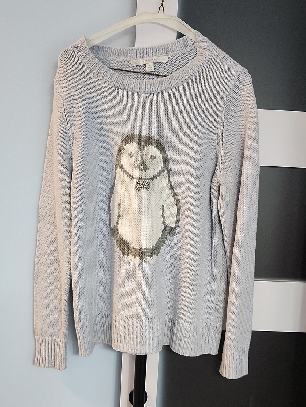 LC Lauren Conrad Light Blue Penguin Crewneck Sweater